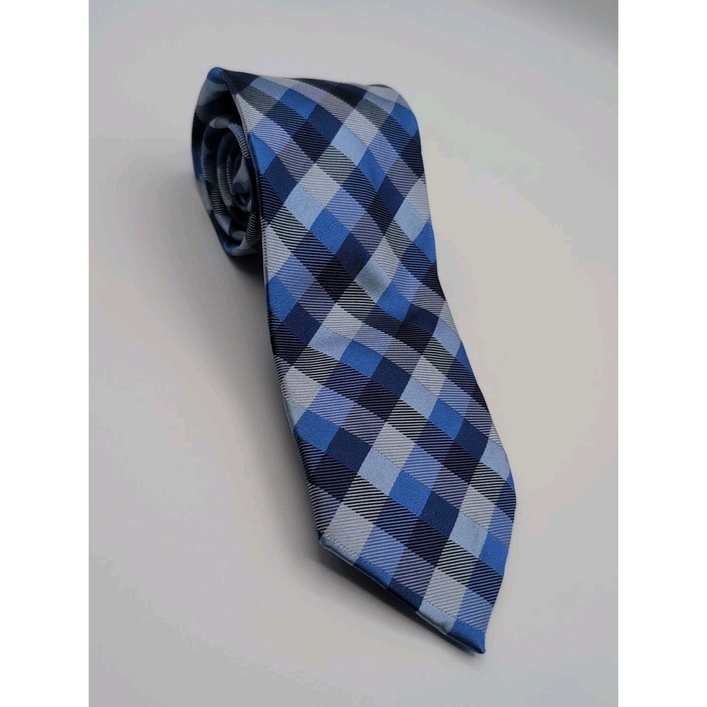GEOFFREY BEENE 100% Silk Men's Tie Blue Plaid Design Hand Made 60"
